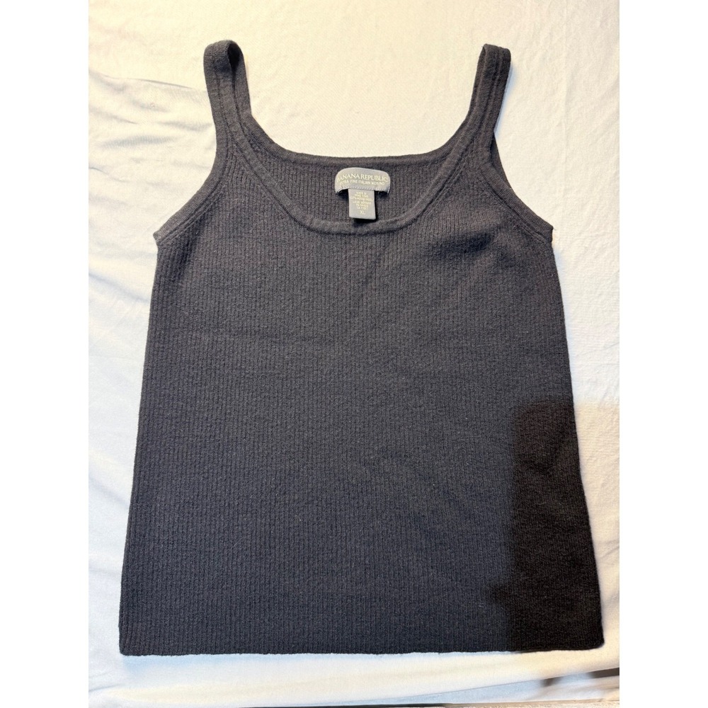 Banana Republic Extra Fine Italian Merino Wool Tank Top Charcoal Gray XL Ribbed